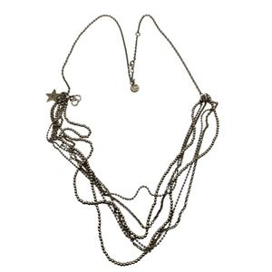 DIOR Perfume Star CD Charm Layered Necklace Silver Tone Multi Strand D14Q